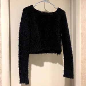 Black fuzzy cropped sweater